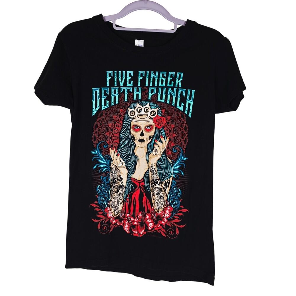 Five Finger Death Punch Day Of The Dead Floral Women's Tee Shirt M
